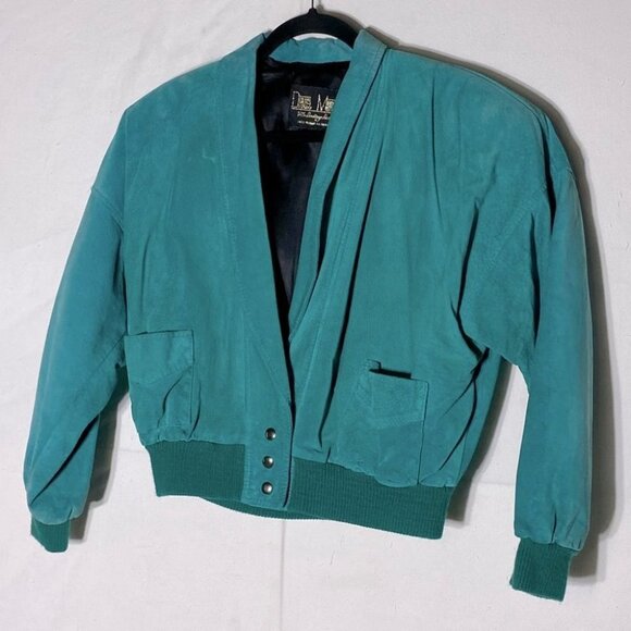 Vintage Daniel Marcus Cropped Teal Suede 90s Jacket  M - Picture 15 of 15